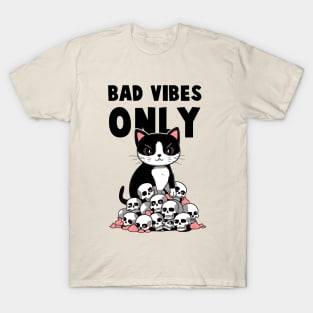 Bad Vibes Only Funny Cat T-Shirt